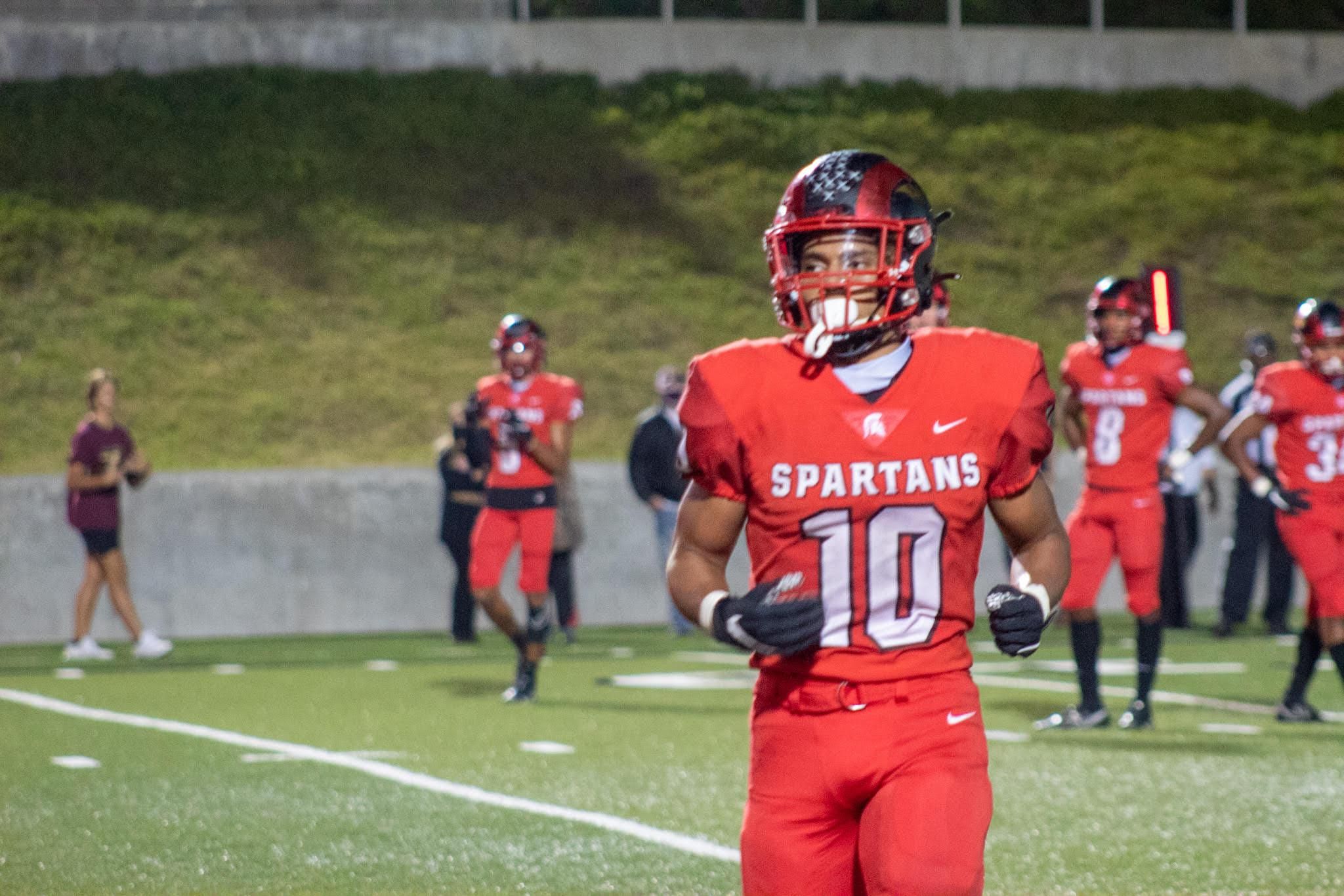 Joshua Evans-Pickens, #10 pictured getting of the field in District 8-5A game.